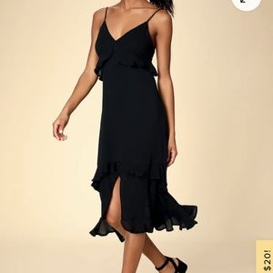 NWT Black ruffled midi dress